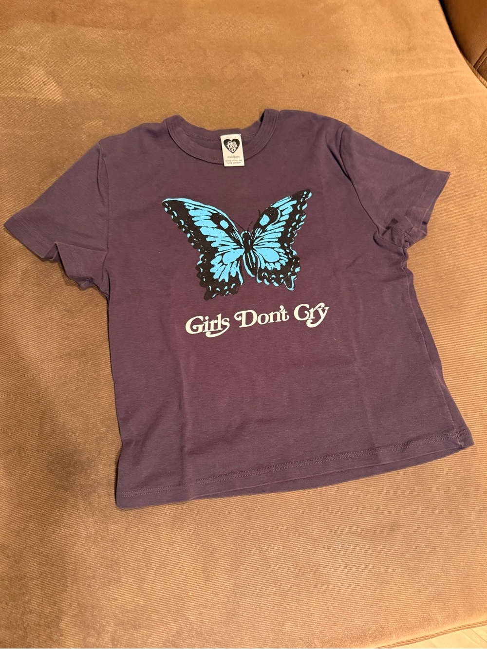 Girls Don't Cry Purple Butterfly Graphic Tee - Youth Short Sleeve
